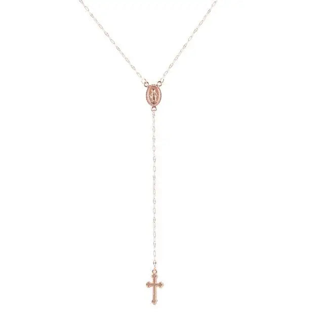 Elegante Rosenkranzkette in Roségold, zeitloses Design mit stilvollen Perlen für Damen, perfekt für jedes Outfit.