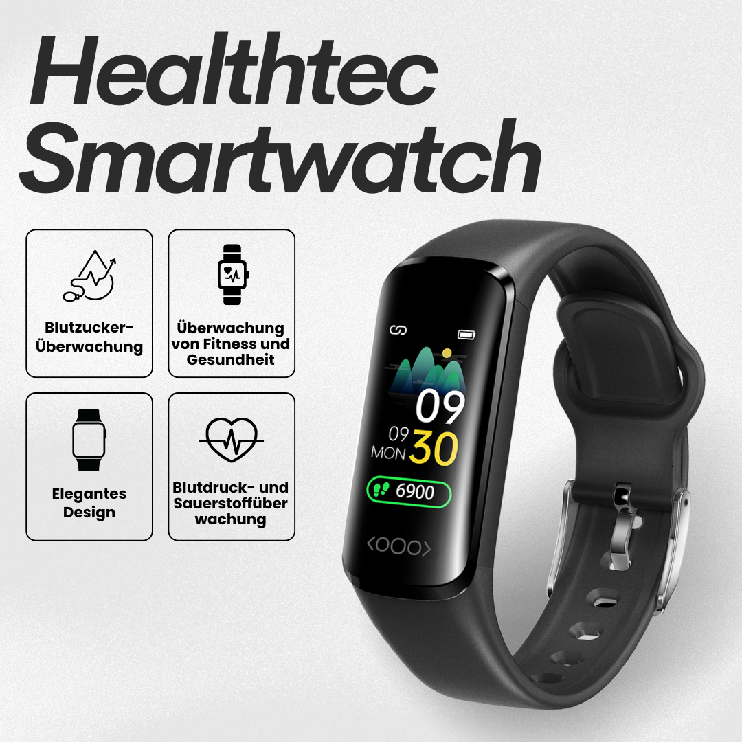 "Elegante Smartwatch mit Blutzuckermessung, anpassbarem Armband, IP68 wasserdicht, ideal für Fitness und Alltag"