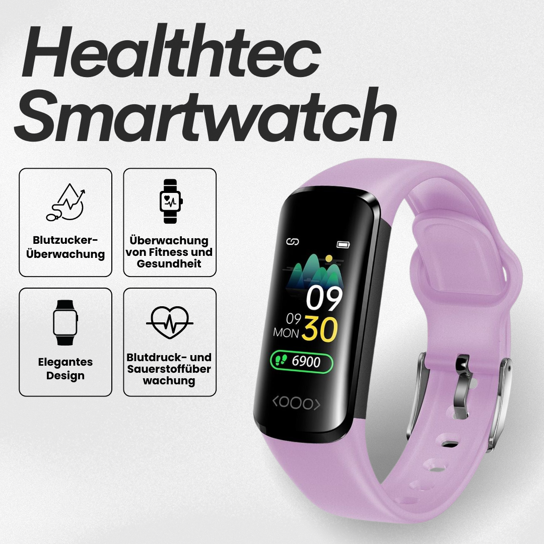 "Elegante Smartwatch mit Blutzuckermessung, anpassbarem Armband, IP68 wasserdicht, ideal für Fitness und Alltag"