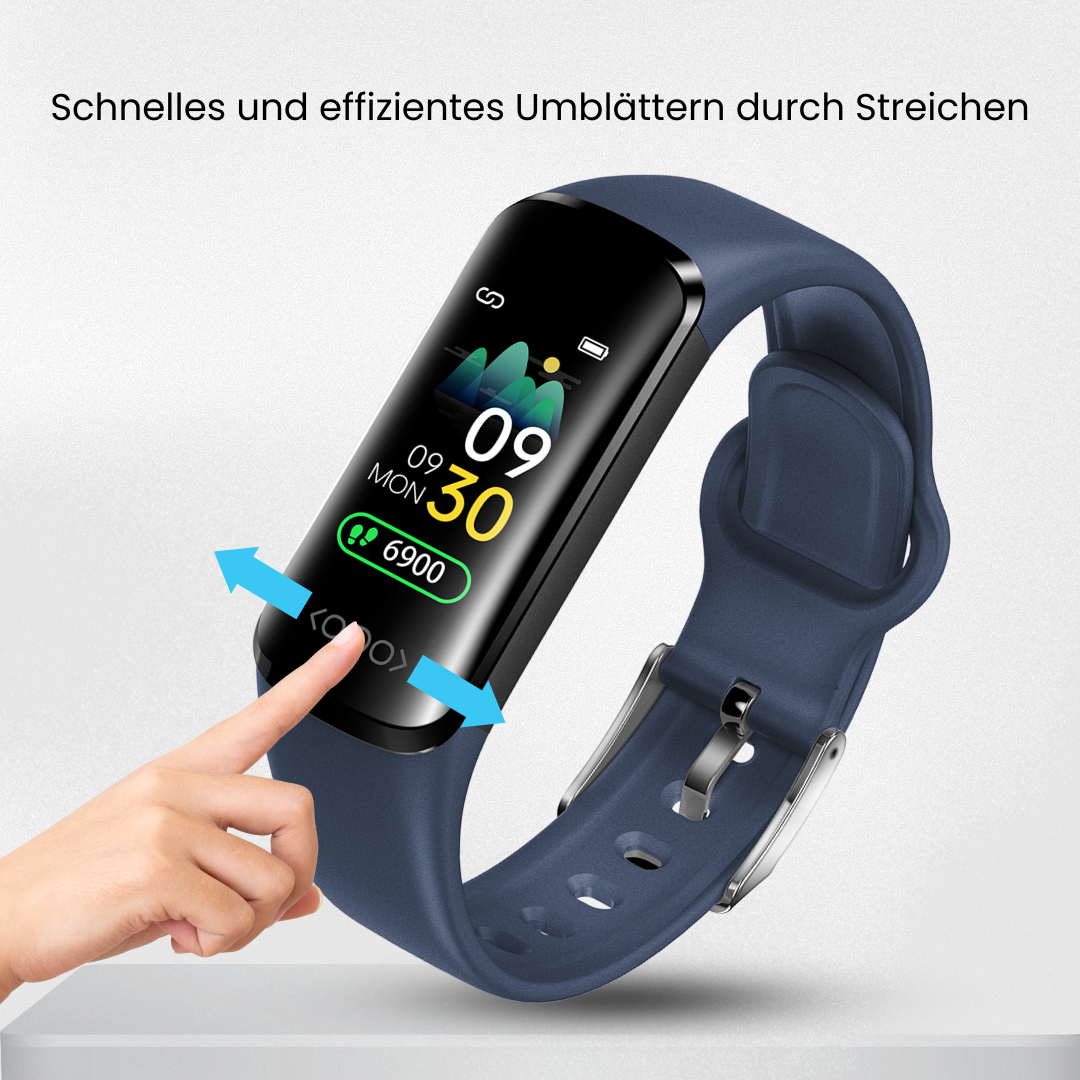 "Elegante Smartwatch mit Blutzuckermessung, anpassbarem Armband, IP68 wasserdicht, ideal für Fitness und Alltag"