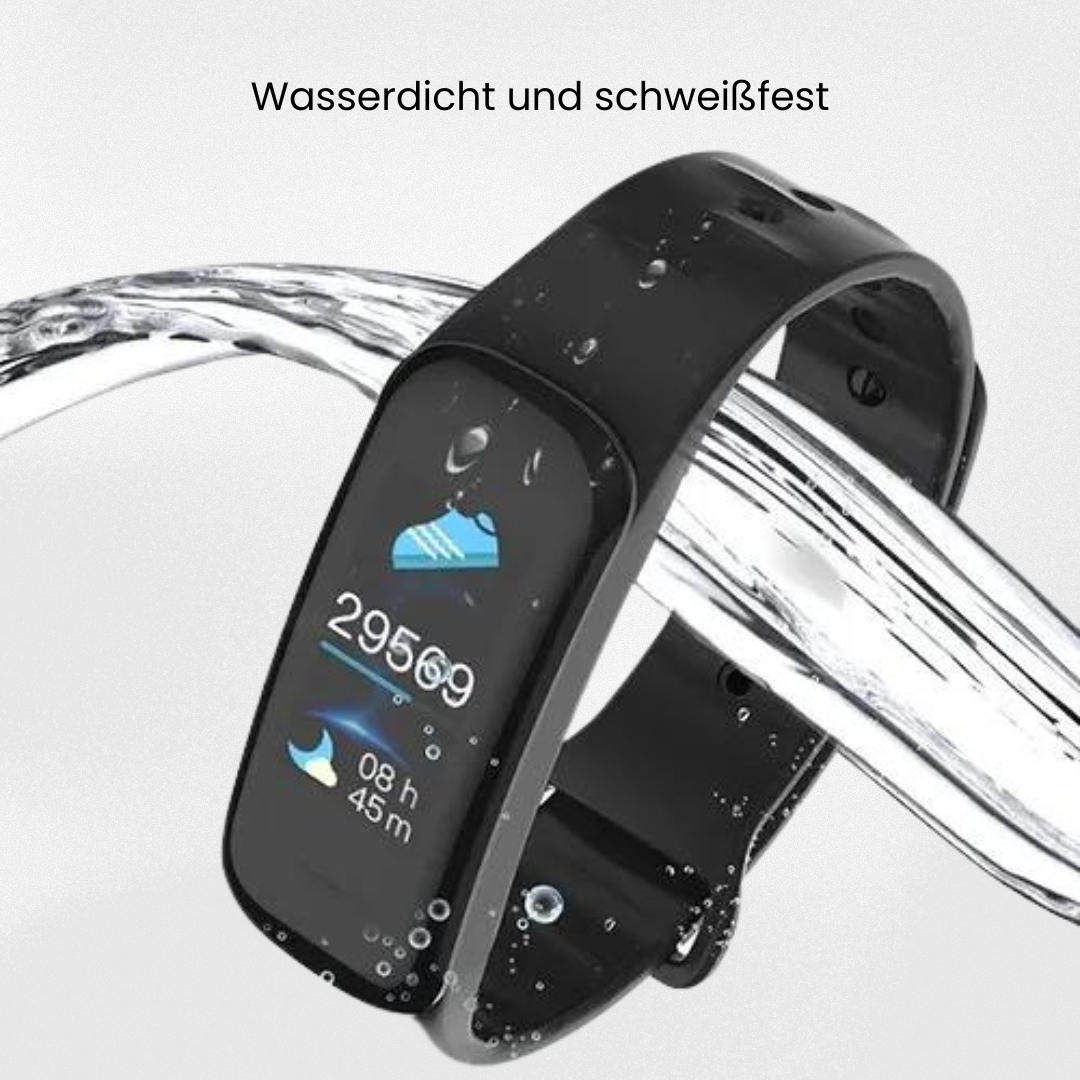 "Elegante Smartwatch mit Blutzuckermessung, anpassbarem Armband, IP68 wasserdicht, ideal für Fitness und Alltag"
