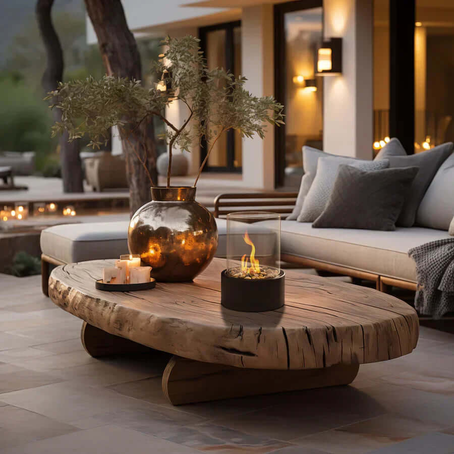 Elegante Tisch-Ethanolfeuerstelle mit modernem Design, tragbar und ideal für stilvolle Atmosphäre indoor und outdoor.