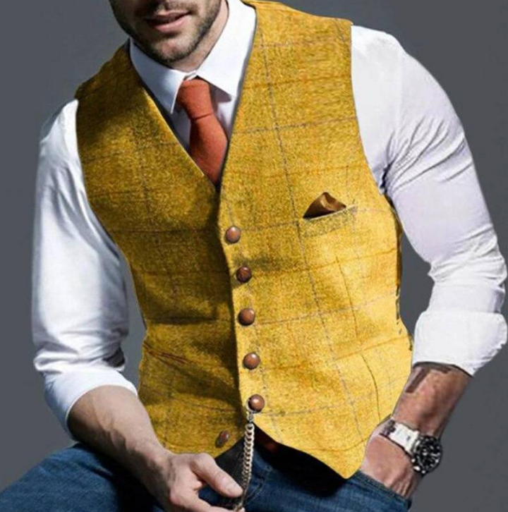 "Elegante Vintage Herren Weste, grauer Stoff, raffinierte Details, vielseitig tragbar für zeitlosen Stil und formelle Anlässe