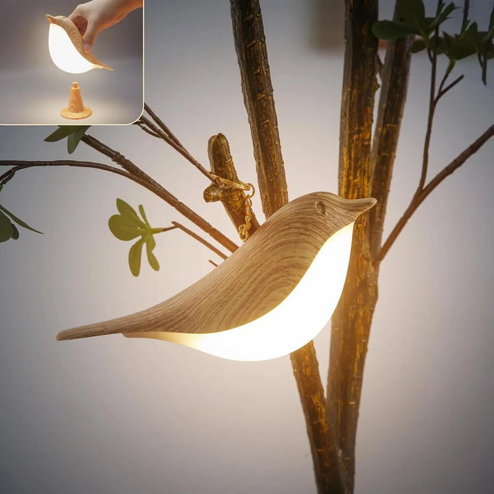 "Elegante Vogel Tischlampe, kabellos mit 3 Leuchtstufen, naturinspiriertes Design für stilvolle Beleuchtung."