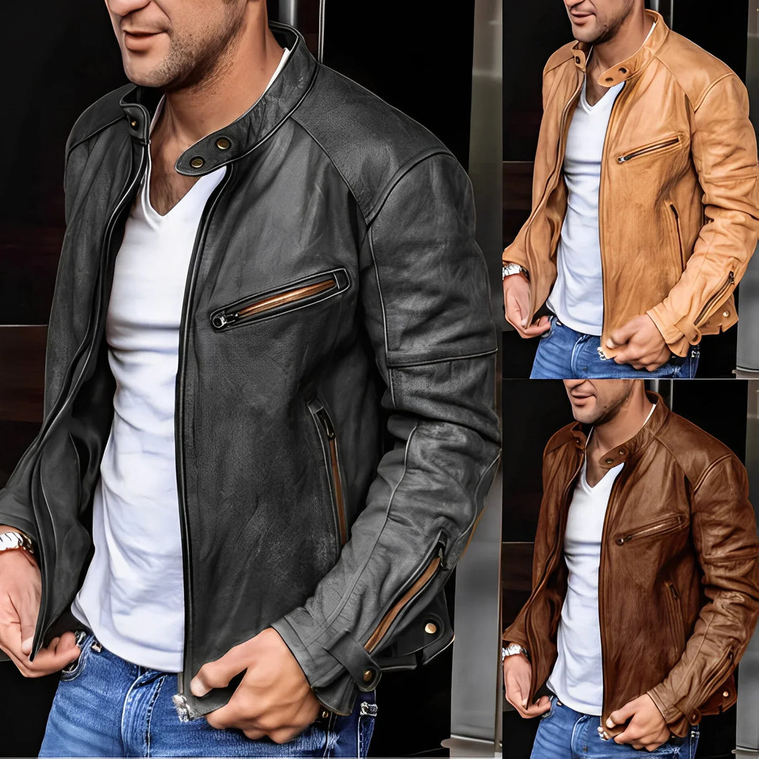 "Elegante wasserdichte Herrenjacke mit Reißverschluss; robuste Silhouette, witterungsbeständig, stilvoller Komfort."