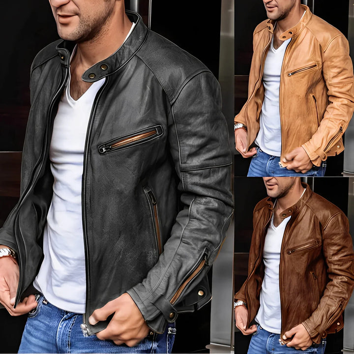 "Elegante wasserdichte Herrenjacke mit Reißverschluss; robuste Silhouette, witterungsbeständig, stilvoller Komfort."