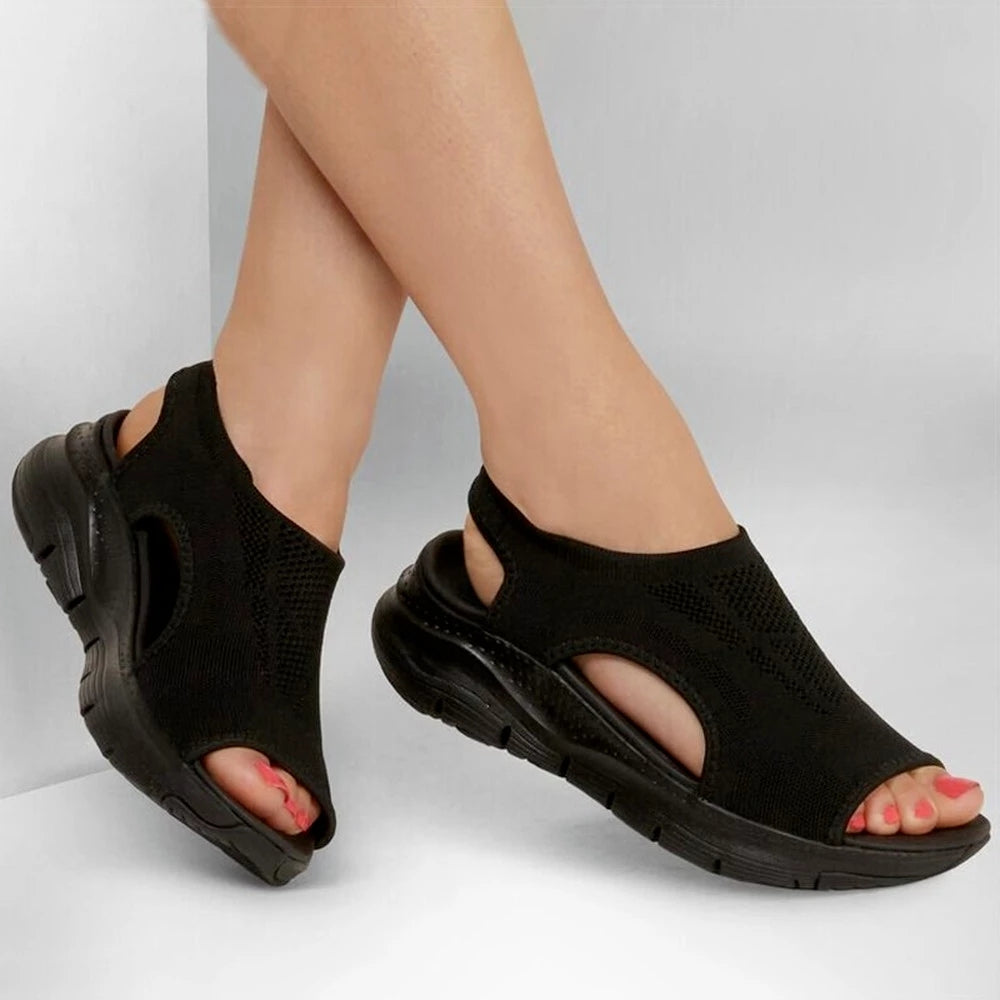 Elegante weiche Damen Sandalen mit ergonomischer Passform in klassischem Design, Blau, Braun, Rosa, Schwarz erhältlich.