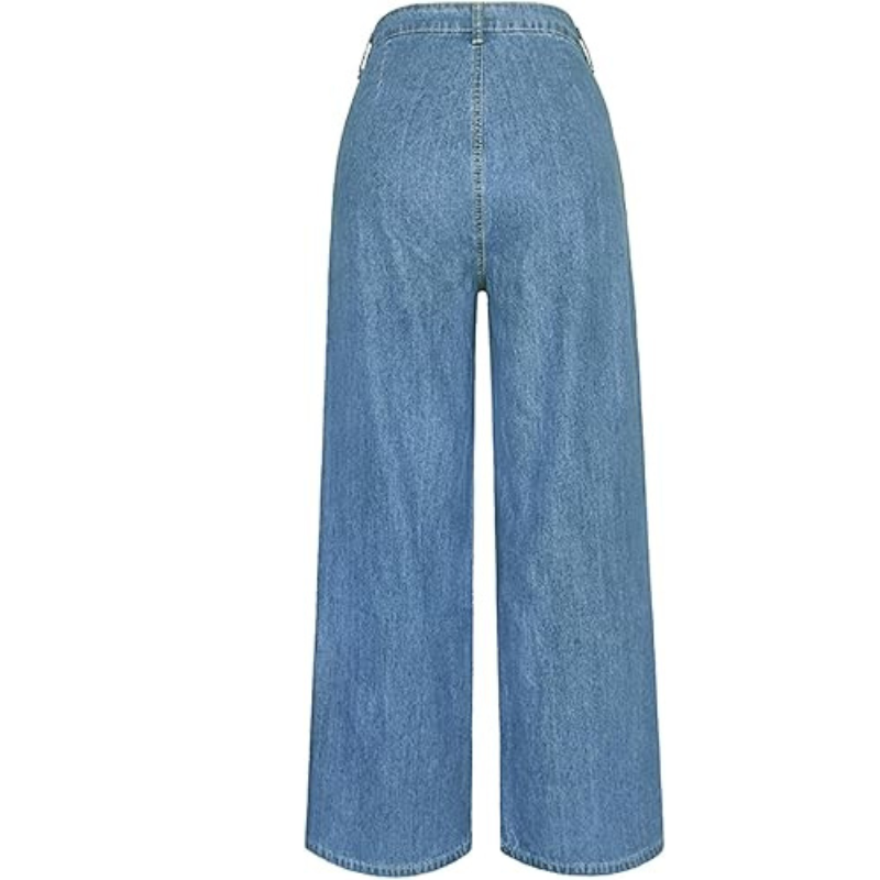 Elegante weite Damenhose in Beige, figurumspielend, aus atmungsaktivem Stoff für Komfort und Stil im Büro und Freizeit.