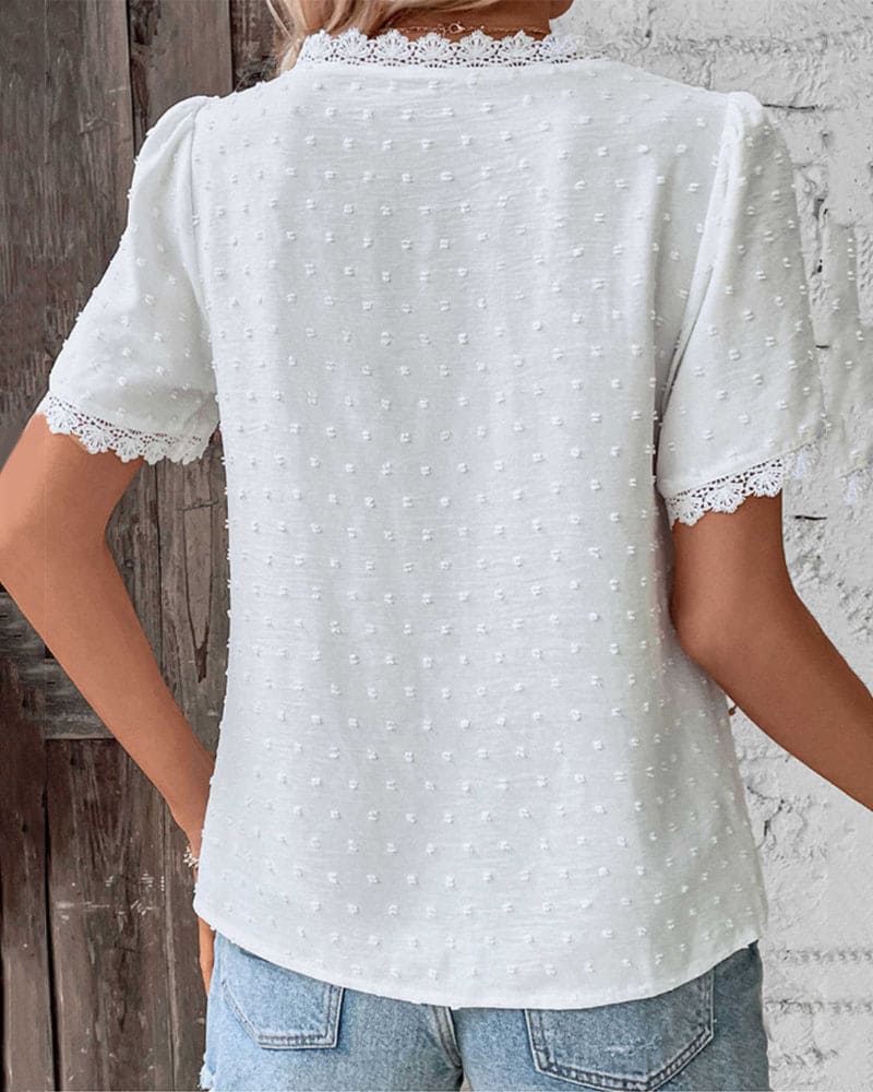 Elegante Wendy Kurzarmbluse, Damen, Baumwollmix, modernes Design, kurze Ärmel, ideal für Alltag und schicke Anlässe.