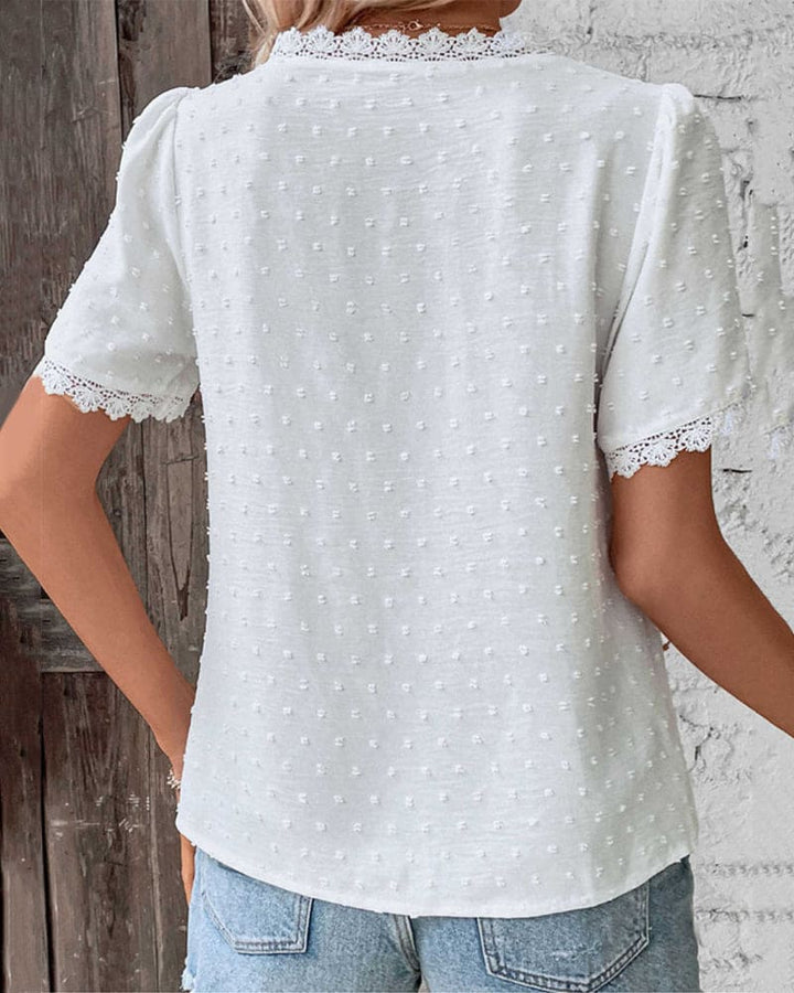 Elegante Wendy Kurzarmbluse, Damen, Baumwollmix, modernes Design, kurze Ärmel, ideal für Alltag und schicke Anlässe.