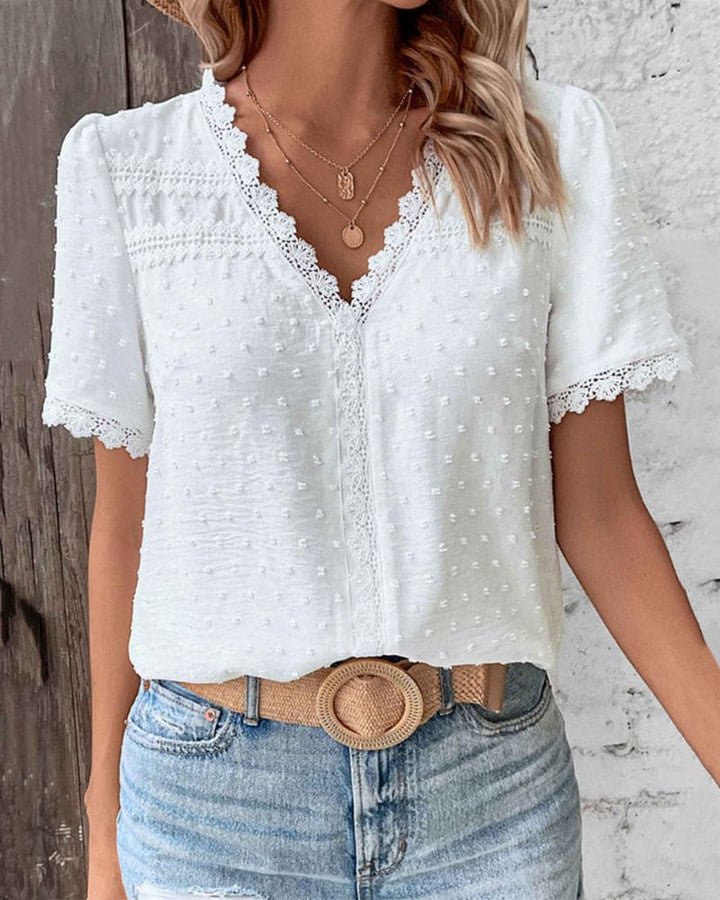 Elegante Wendy Kurzarmbluse, Damen, Baumwollmix, modernes Design, kurze Ärmel, ideal für Alltag und schicke Anlässe.