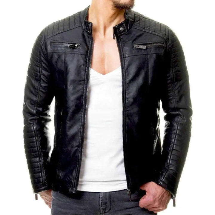 "Elegante winddichte Herren Lederjacke in Blau mit zeitlosem Design, ideal für stilvollen Schutz vor Wind bei allen Anlässen.