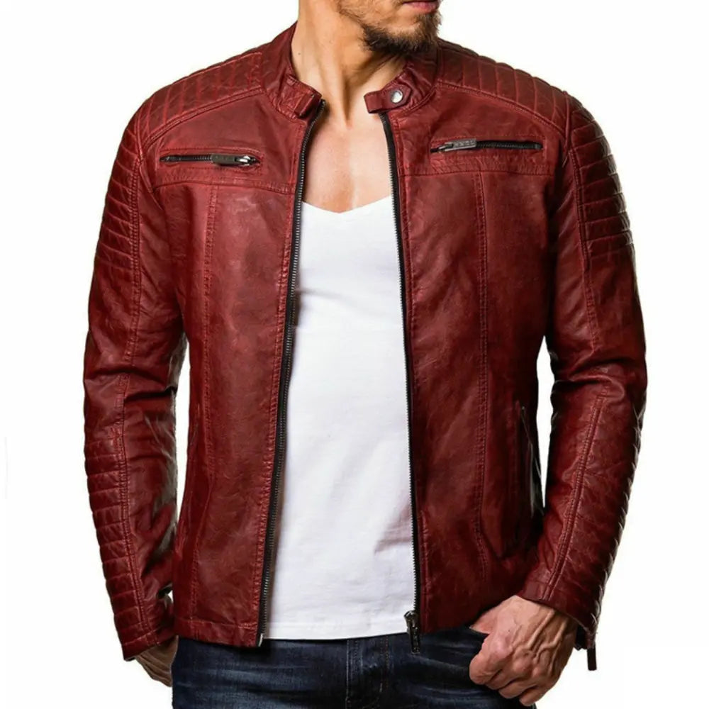 "Elegante winddichte Herren Lederjacke in Blau mit zeitlosem Design, ideal für stilvollen Schutz vor Wind bei allen Anlässen.
