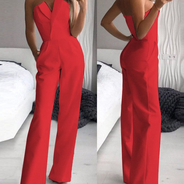 Eleganter ärmelloser Damen-Jumpsuit, der figurbetont sitzt, in weich fallendem Stoff und vielseitigem Design für jeden Anlass