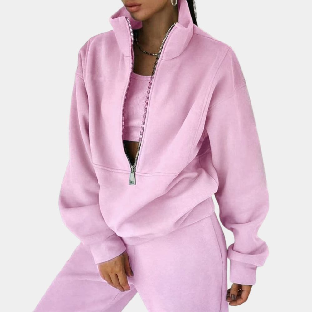 "Eleganter Damen Jogginganzug in Pink, weich, bequem und vielseitig für Sport und Freizeit."