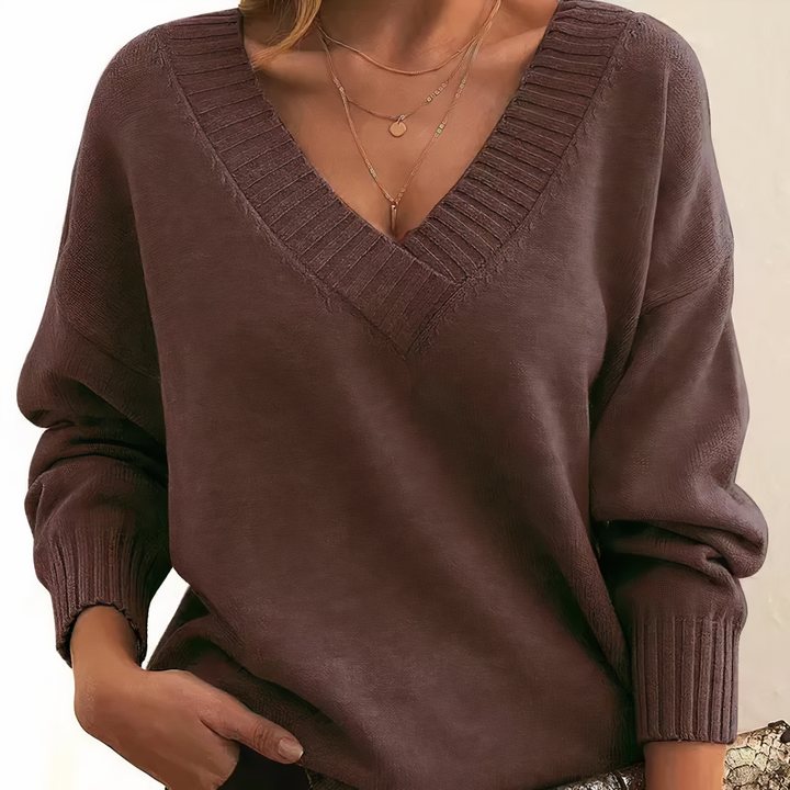Eleganter Damen Kaschmirpullover mit V-Ausschnitt, weich und warm, ideal für Herbsttage, stilvoll und komfortabel.