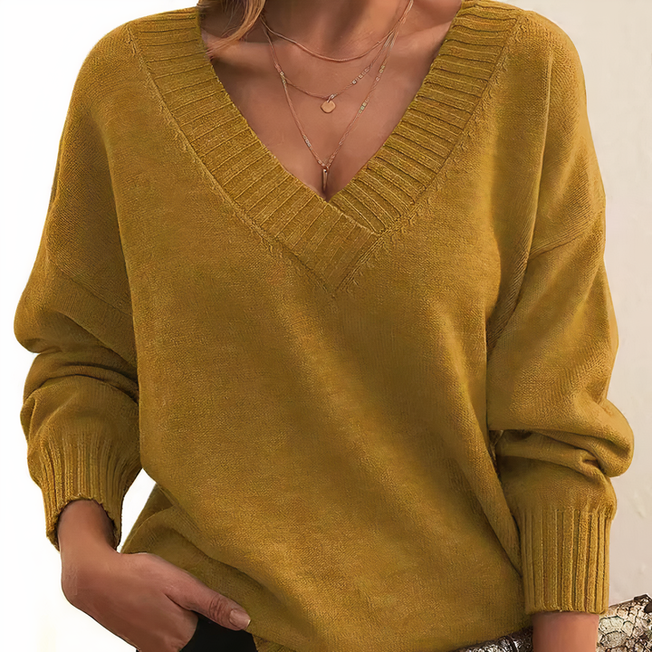 Eleganter Damen Kaschmirpullover mit V-Ausschnitt, weich und warm, ideal für Herbsttage, stilvoll und komfortabel.