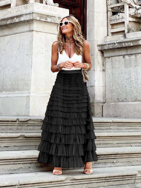 Eleganter Damen Maxirock, hohe Taille, mehrlagig, perfekt für Sommermode und vielseitig kombinierbar, in verschiedenen Farben