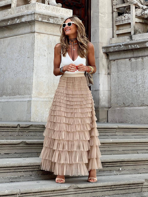 Eleganter Damen Maxirock, hohe Taille, mehrlagig, perfekt für Sommermode und vielseitig kombinierbar, in verschiedenen Farben