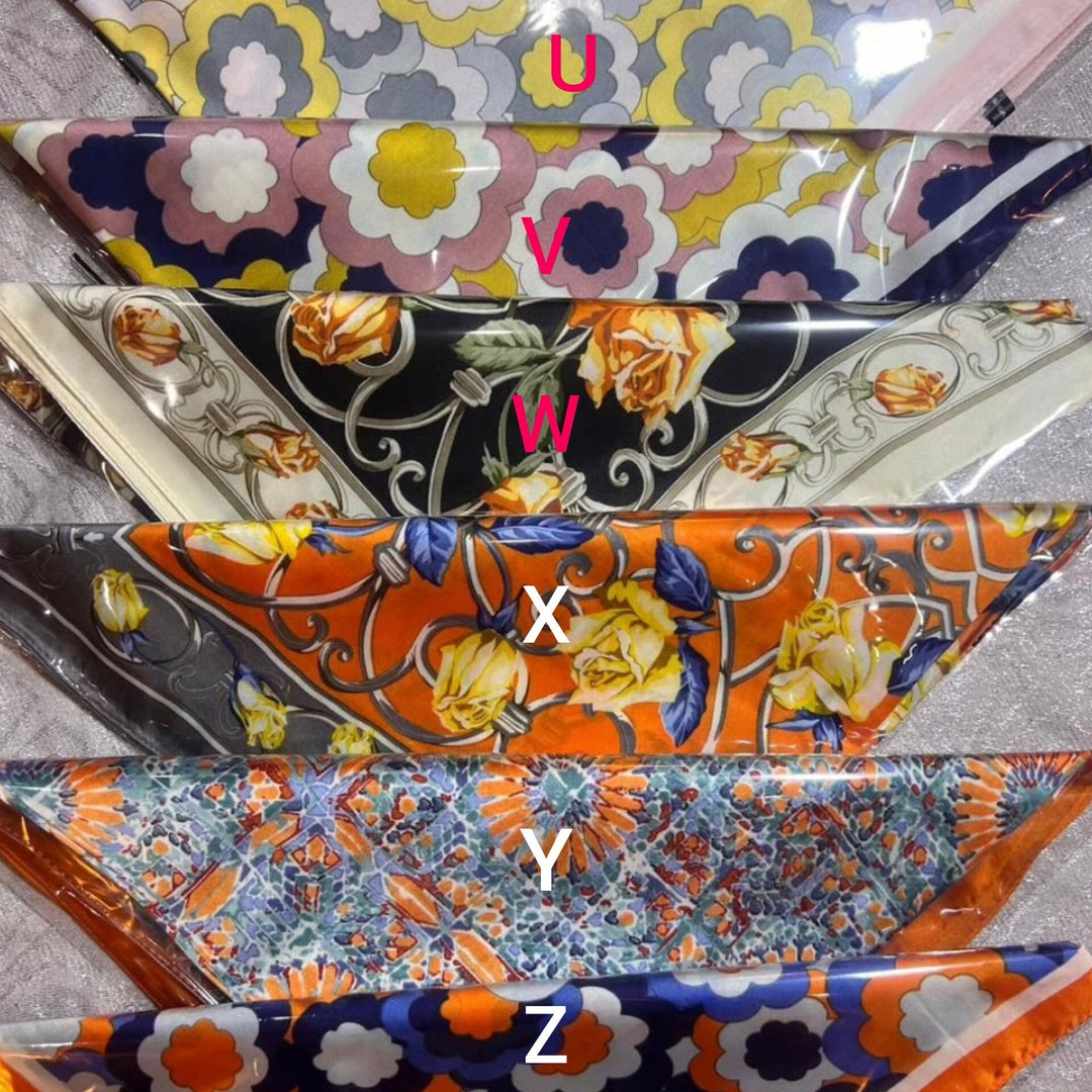 "Eleganter Damen-Seidenschal 70x70 cm in Quadratform, sanfter Glanz, vielseitig als Hals- oder Haaraccessoire tragbar."