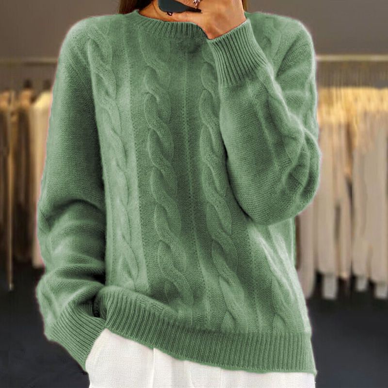 Eleganter Damen Strickpullover in Creme, wärmend, gestricktes Muster, ideal für Wintertage, kombiniert Stil und Komfort.