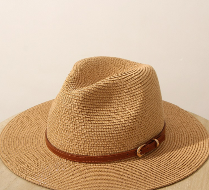 Eleganter Damen-Strohhut in Beige mit klassischem Jazz-Top Stil, ideal für Sommer und Strand, bietet stilvollen Sonnenschutz.