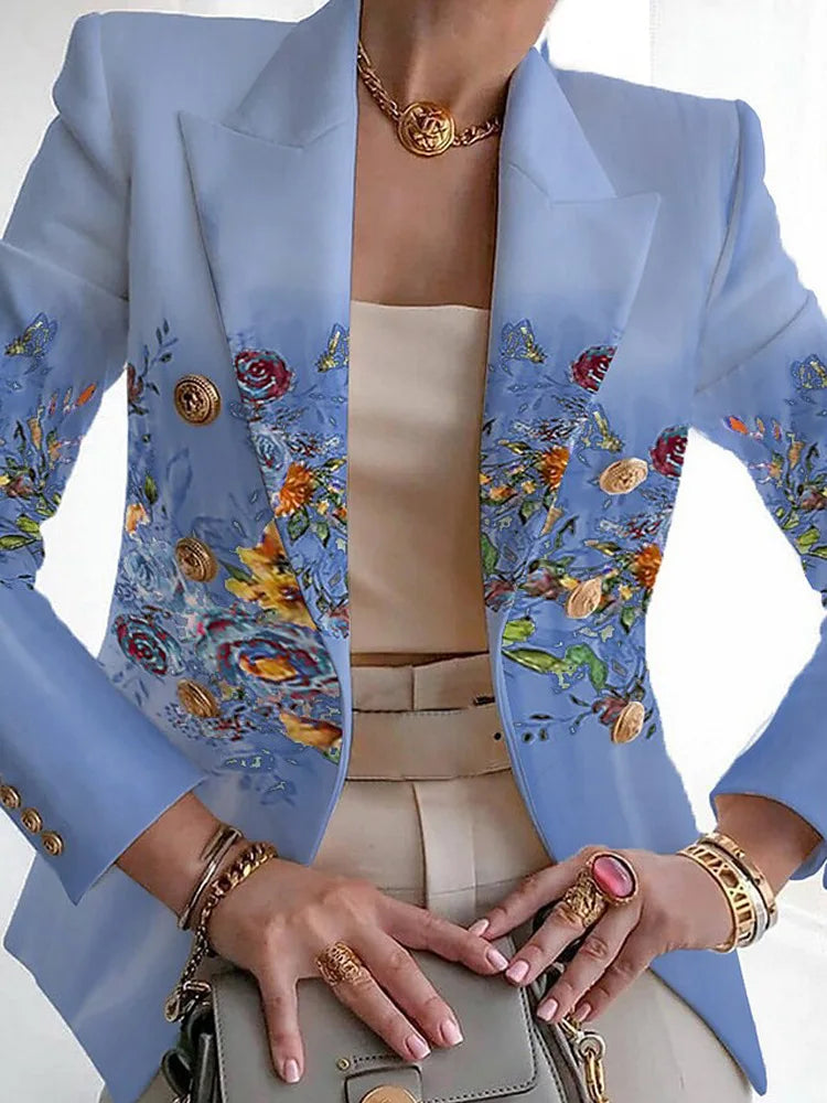 "Eleganter Damenblazer in edlem Material, mit figurschmeichelndem Schnitt, vielseitig kombinierbar für Büro und Anlässe."