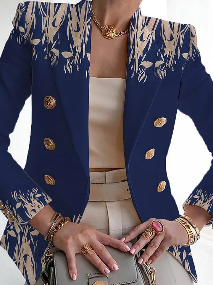 "Eleganter Damenblazer in edlem Material, mit figurschmeichelndem Schnitt, vielseitig kombinierbar für Büro und Anlässe."