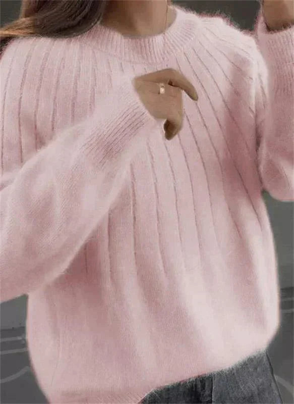 Eleganter Damenkaschmirpullover, moderner Schnitt, weiche Kaschmirmischung, erhältlich in Beige, Blau, Rosa, Orange.