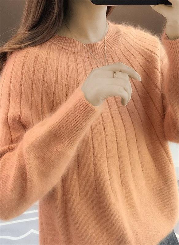 Eleganter Damenkaschmirpullover, moderner Schnitt, weiche Kaschmirmischung, erhältlich in Beige, Blau, Rosa, Orange.