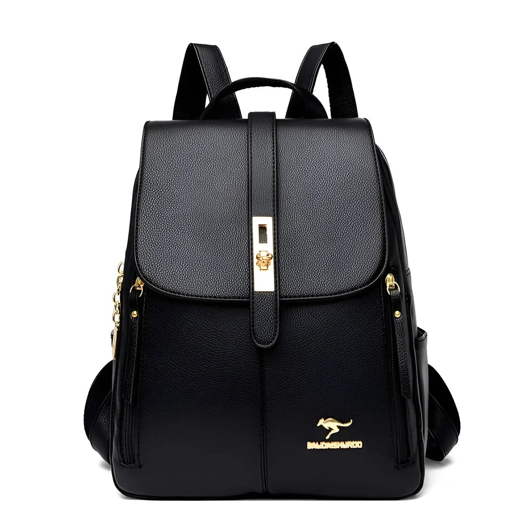 Eleganter Damenrucksack aus wasserabweisendem Leder, mit mehreren Fächern, in Burgunderrot, Dunkelblau, Schwarz, Weiß.