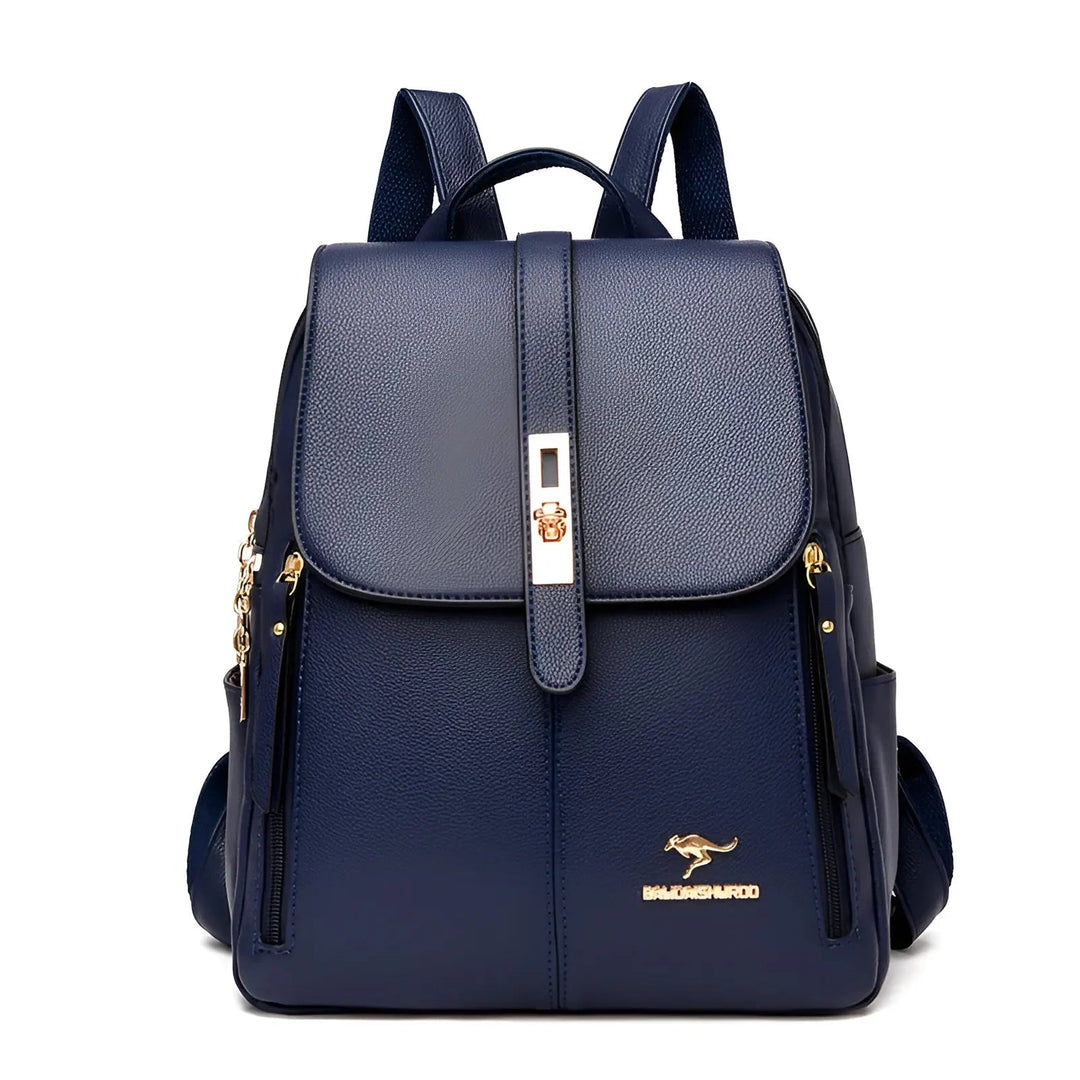Eleganter Damenrucksack aus wasserabweisendem Leder, mit mehreren Fächern, in Burgunderrot, Dunkelblau, Schwarz, Weiß.