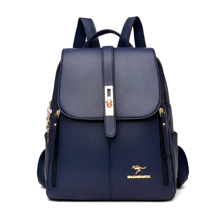 Eleganter Damenrucksack aus wasserabweisendem Leder, mit mehreren Fächern, in Burgunderrot, Dunkelblau, Schwarz, Weiß.