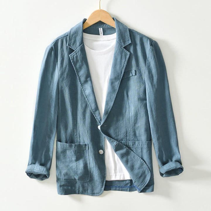 Eleganter, einfarbiger Leinenblazer für Damen mit modernem Ein-Knopf-Verschluss, ideal für Frühjahr und Sommer.