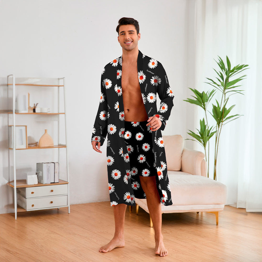 "Eleganter Herren Kimono mit modernem geometrischem Muster und Gürtel, ideal für Komfort und Stil zu Hause oder im Spa"
