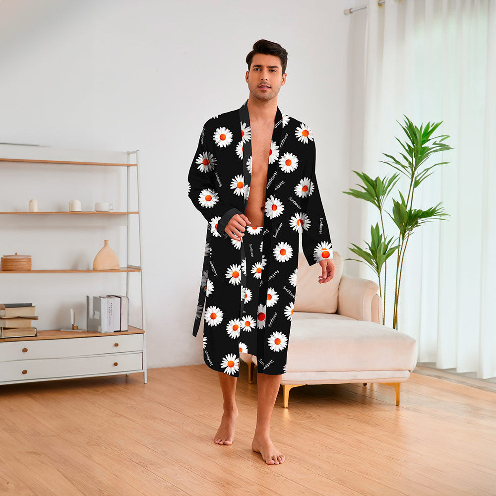 "Eleganter Herren Kimono mit modernem geometrischem Muster und Gürtel, ideal für Komfort und Stil zu Hause oder im Spa"