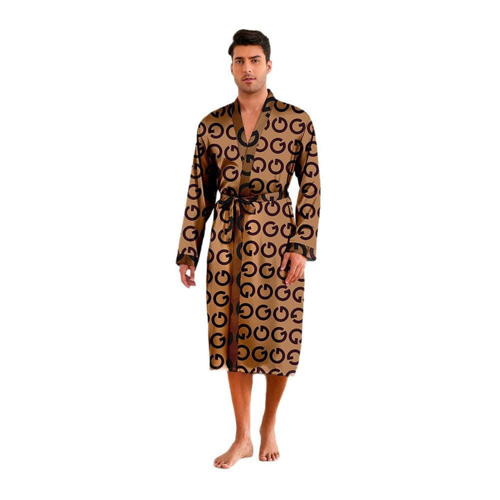 "Eleganter Herren Kimono mit modernem geometrischem Muster und Gürtel, ideal für Komfort und Stil zu Hause oder im Spa"