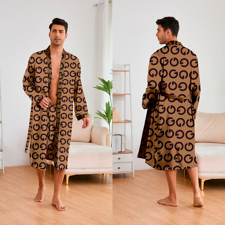 "Eleganter Herren Kimono mit modernem geometrischem Muster und Gürtel, ideal für Komfort und Stil zu Hause oder im Spa"