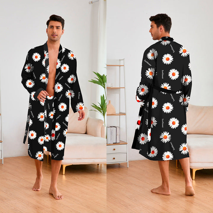 "Eleganter Herren Kimono mit modernem geometrischem Muster und Gürtel, ideal für Komfort und Stil zu Hause oder im Spa"