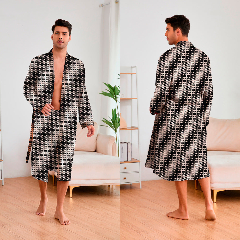"Eleganter Herren Kimono mit modernem geometrischem Muster und Gürtel, ideal für Komfort und Stil zu Hause oder im Spa"