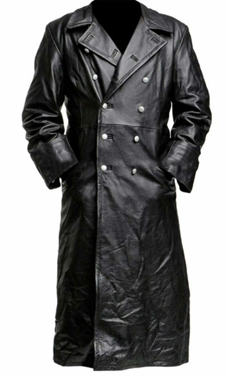 Eleganter Herren Leder Trenchcoat, klassisches Design in Schwarz, aus hochwertigem Leder, stilvoll und robust für jeden Anlas