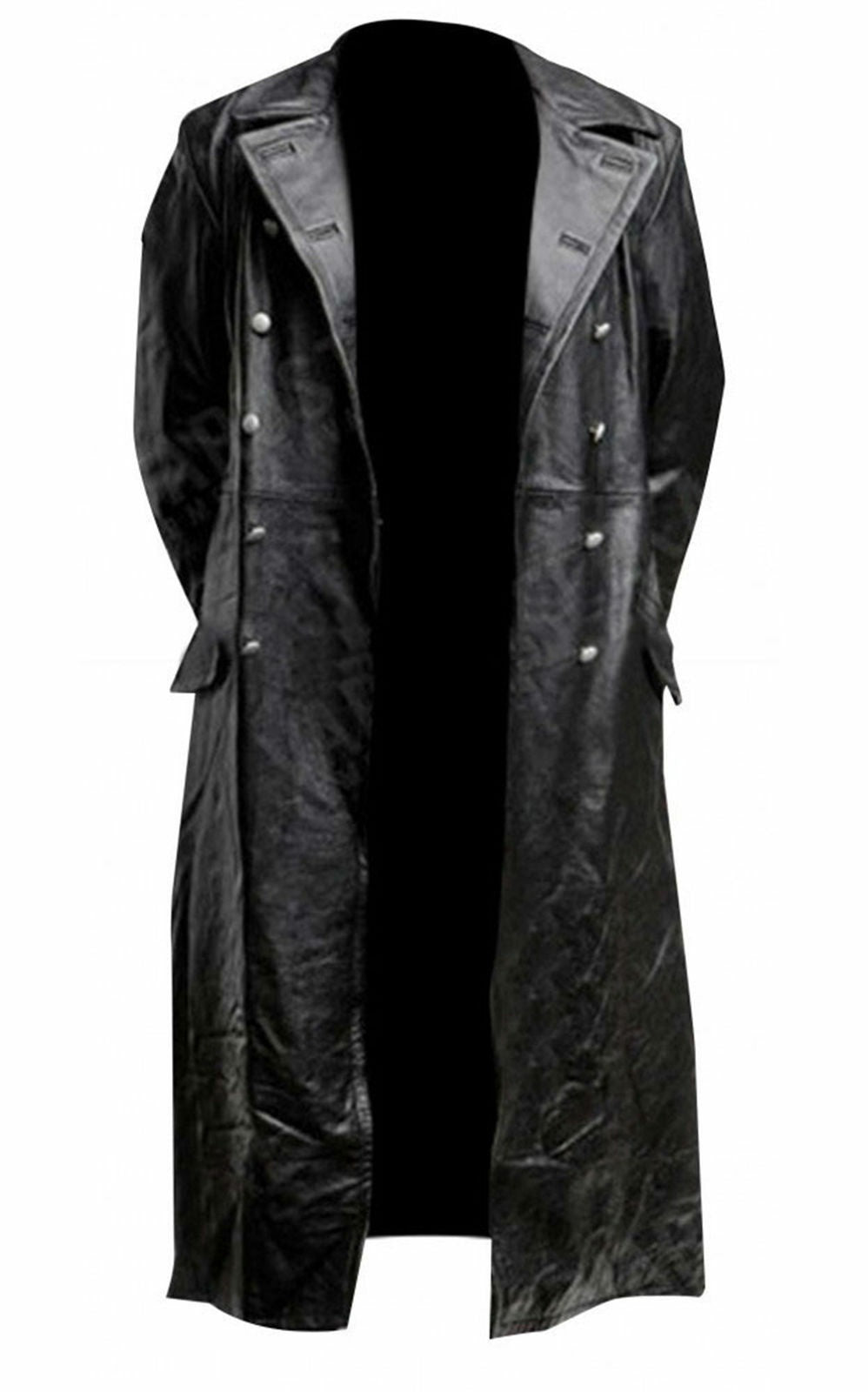 Eleganter Herren Leder Trenchcoat, klassisches Design in Schwarz, aus hochwertigem Leder, stilvoll und robust für jeden Anlas