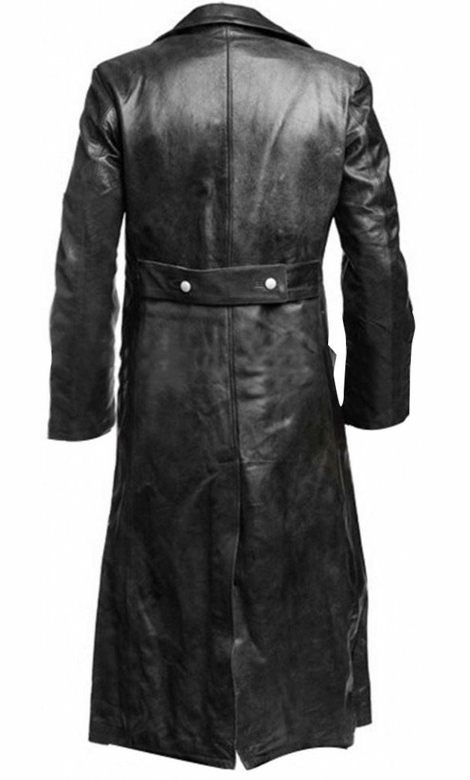 Eleganter Herren Leder Trenchcoat, klassisches Design in Schwarz, aus hochwertigem Leder, stilvoll und robust für jeden Anlas