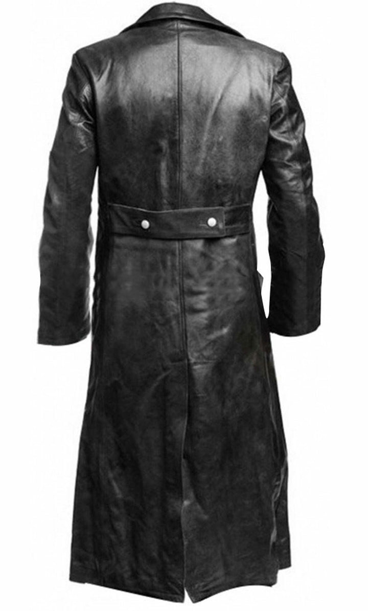 Eleganter Herren Leder Trenchcoat, klassisches Design in Schwarz, aus hochwertigem Leder, stilvoll und robust für jeden Anlas