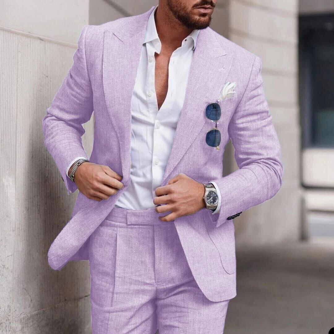 "Eleganter Herren-Leinenanzug in Champagner, zeitloses Design für Sommerereignisse, leicht und atmungsaktiv."