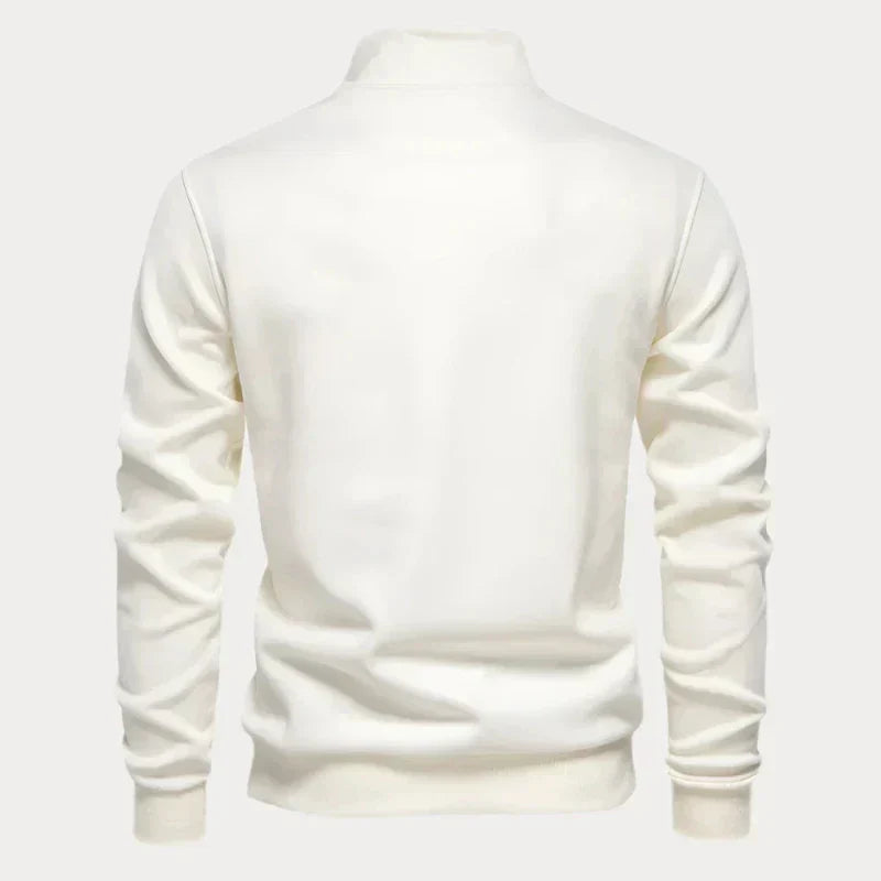 Eleganter Herren Stehkragenpullover, grau, mit hoher Kragen für stilvollen Komfort. Perfekt für kühle, lässige Anlässe.