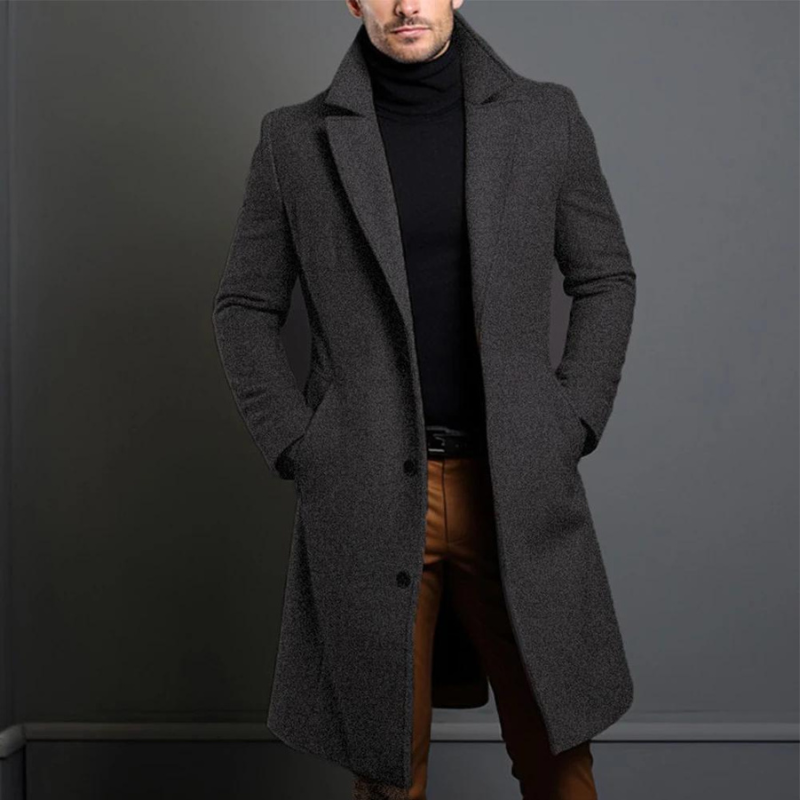 Eleganter Herren-Wollmantel in Anthrazit, klassisches Design, wärmend und wetterfest, perfekte Wahl für kalte Tage.
