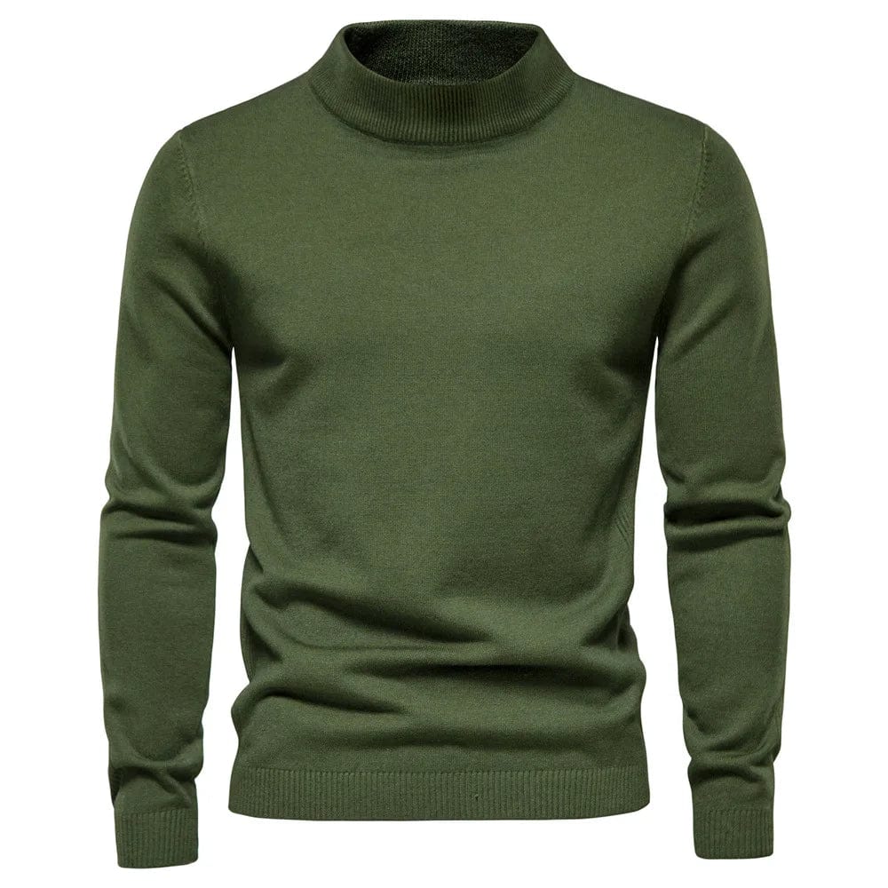 Eleganter Herrenrollkragenpullover, gestrickt, in neutralem Farbton, ideal für kalte Wintertage, bietet Komfort und Stil.