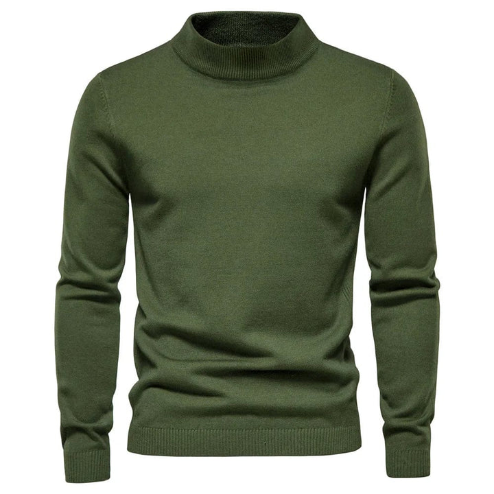 Eleganter Herrenrollkragenpullover, gestrickt, in neutralem Farbton, ideal für kalte Wintertage, bietet Komfort und Stil.