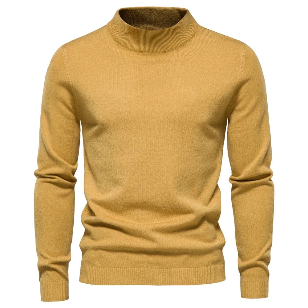 Eleganter Herrenrollkragenpullover, gestrickt, in neutralem Farbton, ideal für kalte Wintertage, bietet Komfort und Stil.